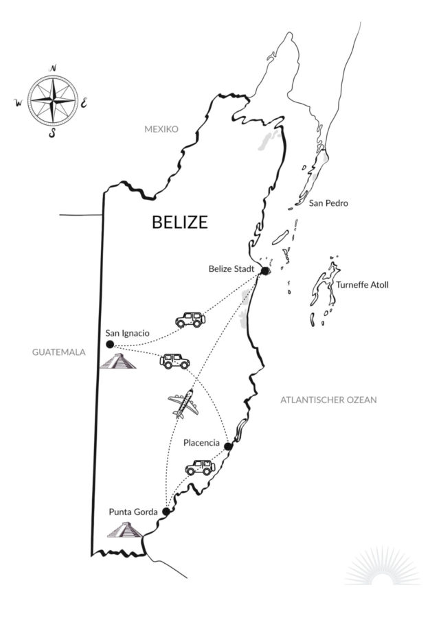 Luxusreise Belize Höhepunkte Karte