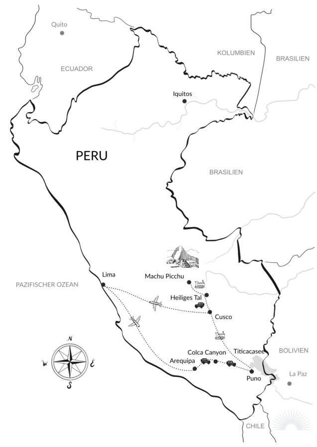 Luxusrundreise Peru Höhepunkte – Karte der Stationen