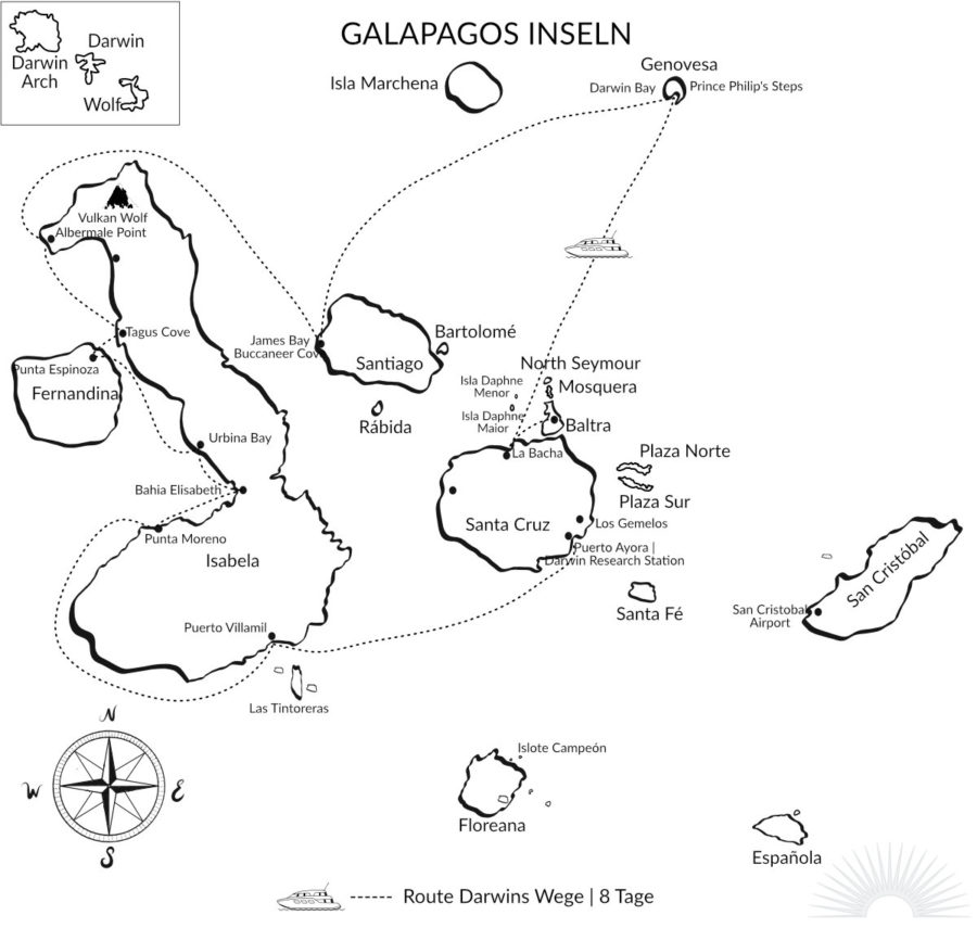 Luxuskreuzfahrt Grace Galapagos Darwins Wege Route Karte
