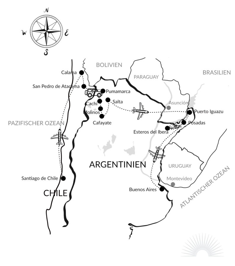 Luxusrundreise Atacama und Nord Argentiniens Karte