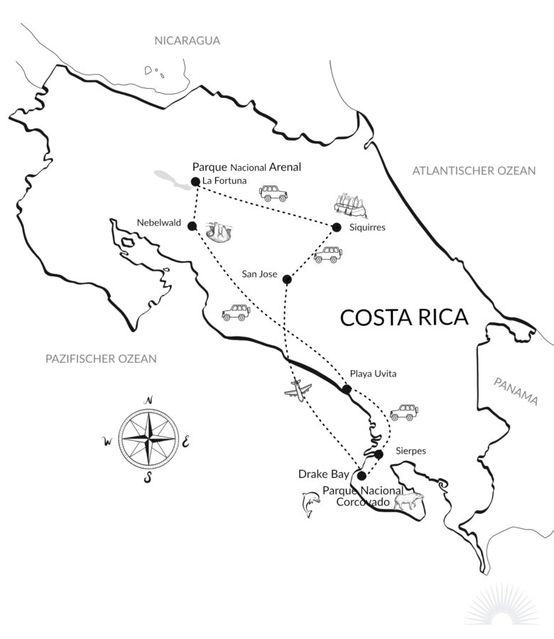 Luxusrunreise Costa Rica Höhepunkte Karte