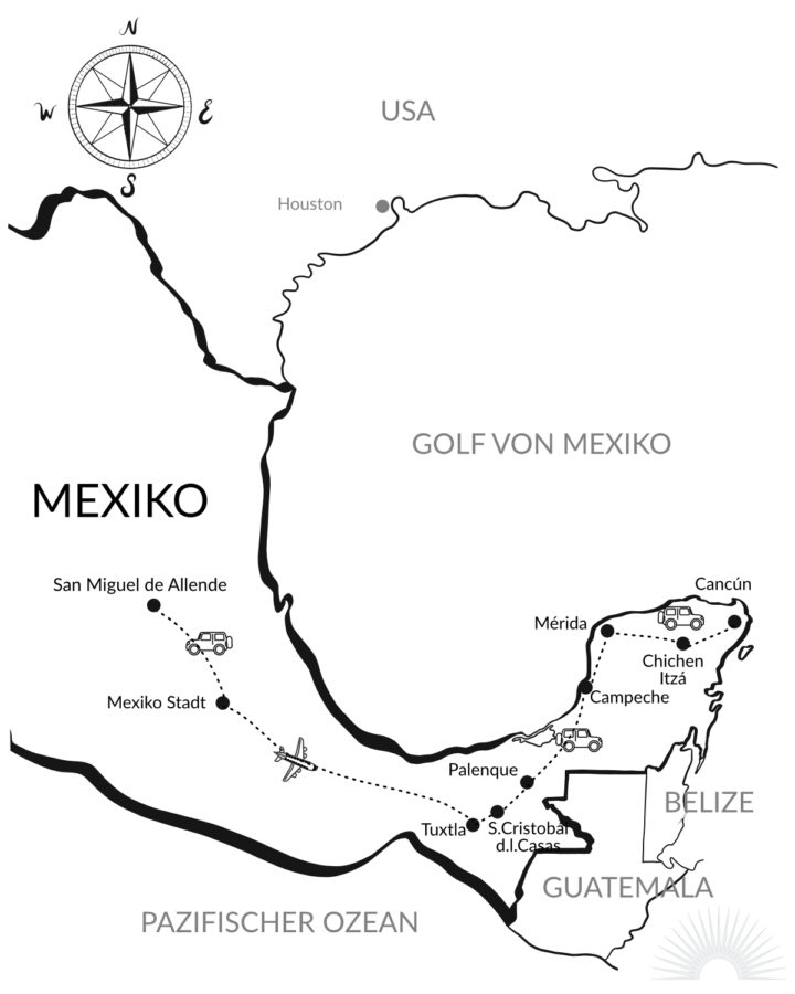 Luxusrundreise Mexiko Höhepunkte Karte